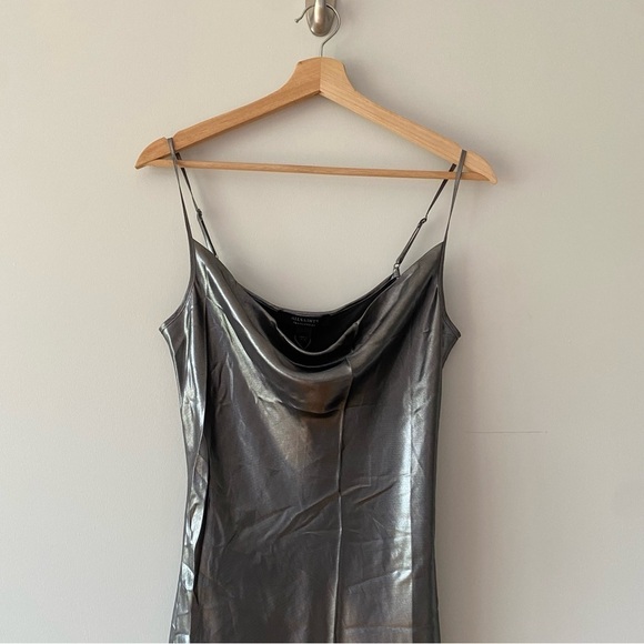 ALLSAINTS Hadley Metallic Slip Midi Dress - Picture 4 of 9